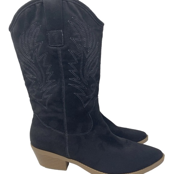 Women Black Pointed Toe Suede WONDERLY Cowgirl Boots​ 11 - Picture 3 of 5